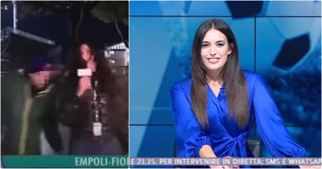 Greta Picaglia, una animadora de 45 años que acosó a un periodista en la televisión en vivo.  El reportero presenta una denuncia: una demanda.