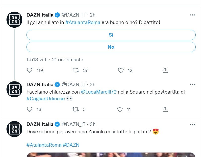 Increíble publicación de Twitter de Dazn sobre Atalanta Roma